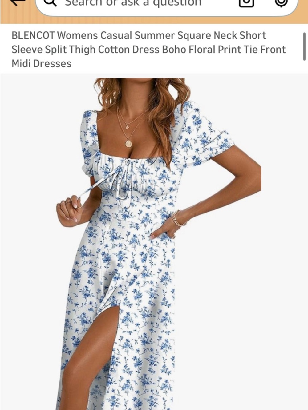 Amazon White and Blue Floral Square-Neck Midi Dress
